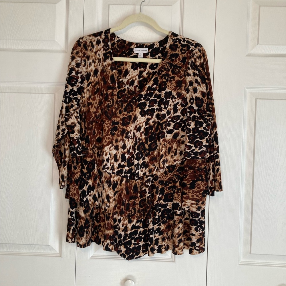 Susan Graver Leopard Print Ruffle Layered Top